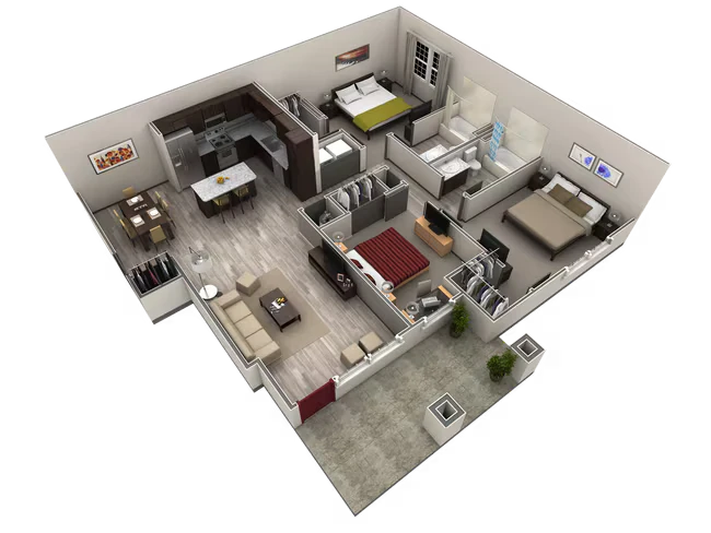 3 BR Grand Courtyard 1216 floor plan